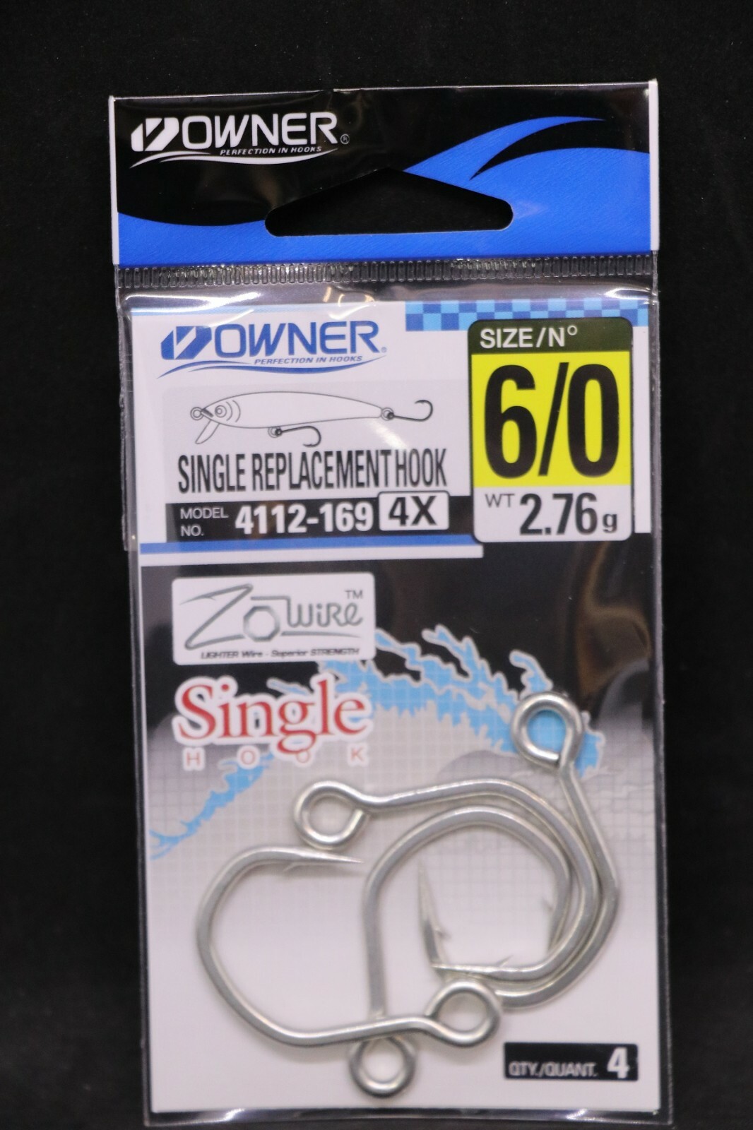 Owner Single Replacement Hooks 4X Strong - Size 6/0 - 4112-169