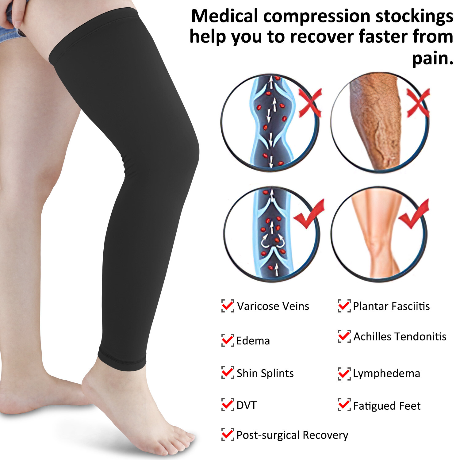 Pain Relief Thigh High Compression Stockings - Supportive Legwear for Men &Women