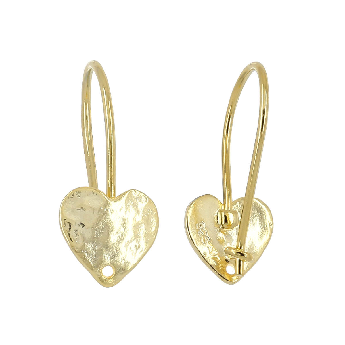 Gold Plated Sterling Silver Hammered Heart French Hook Earrings Ear Wire #99865