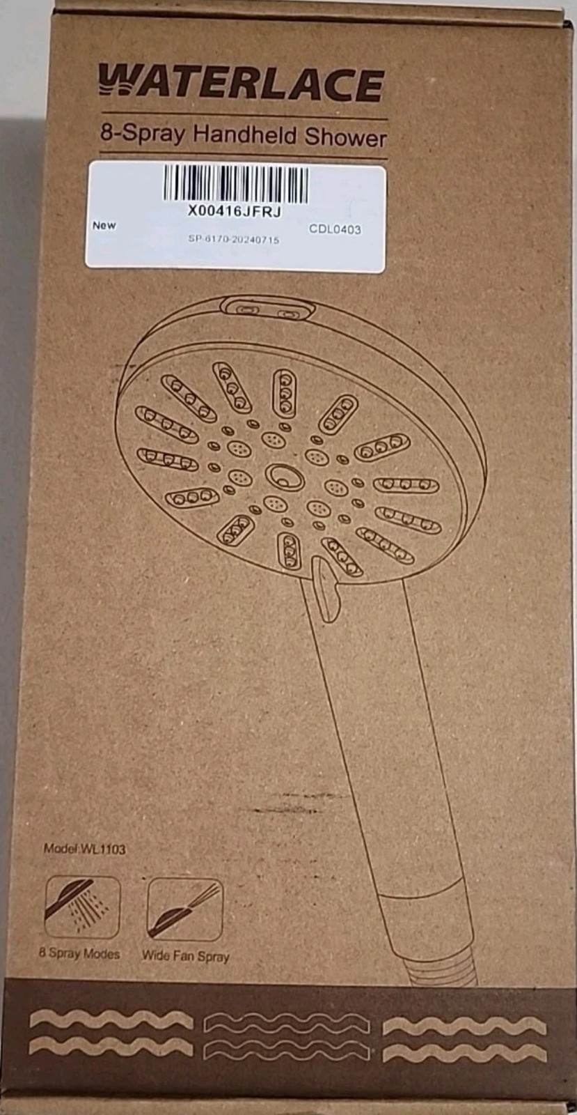 Handheld Shower Head Waterlace WL1103 8-Spray High Pressure  Wide Fan Spray New