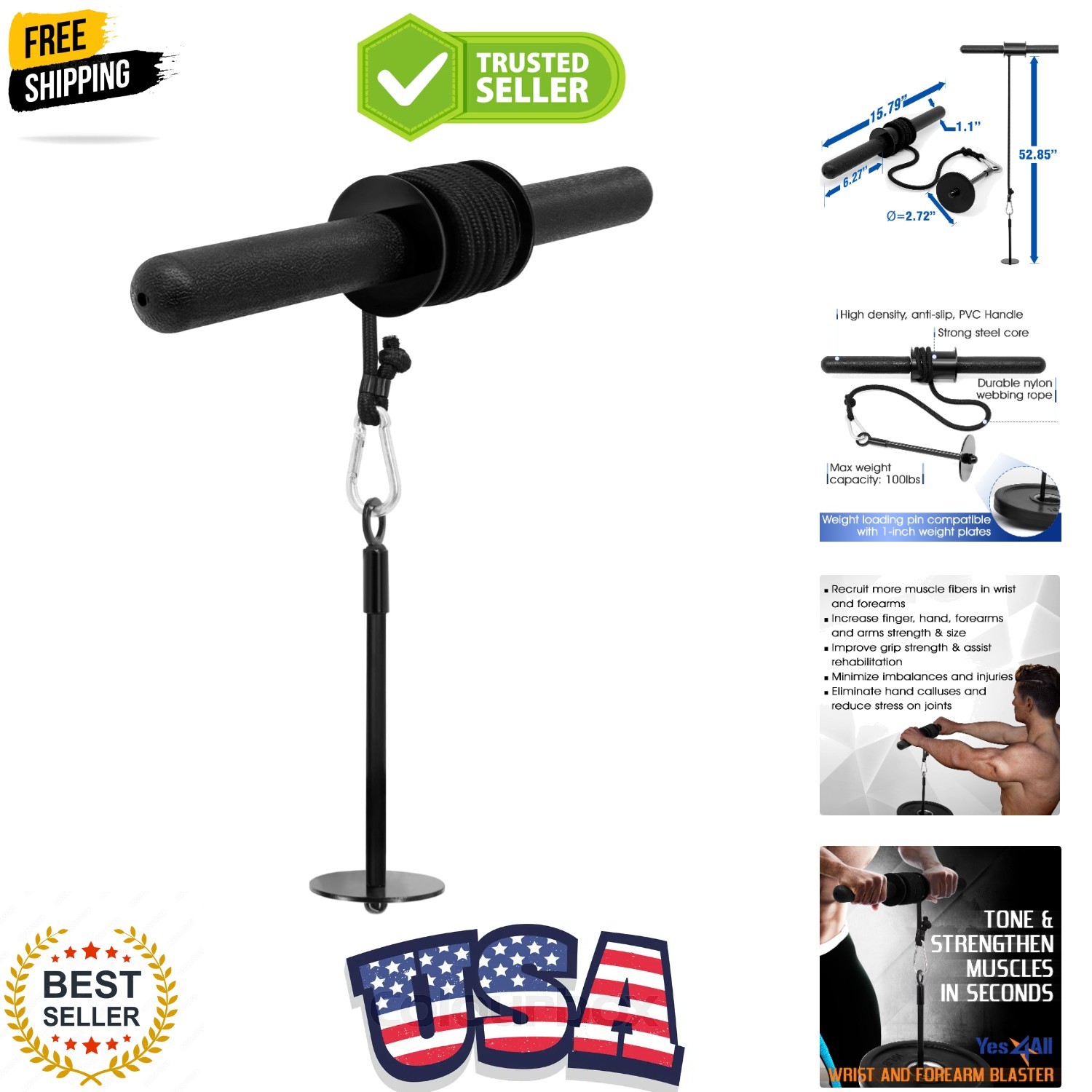 Wrist and Forearm Blaster, Build Massive Grip Strength & Muscles with Steel W...