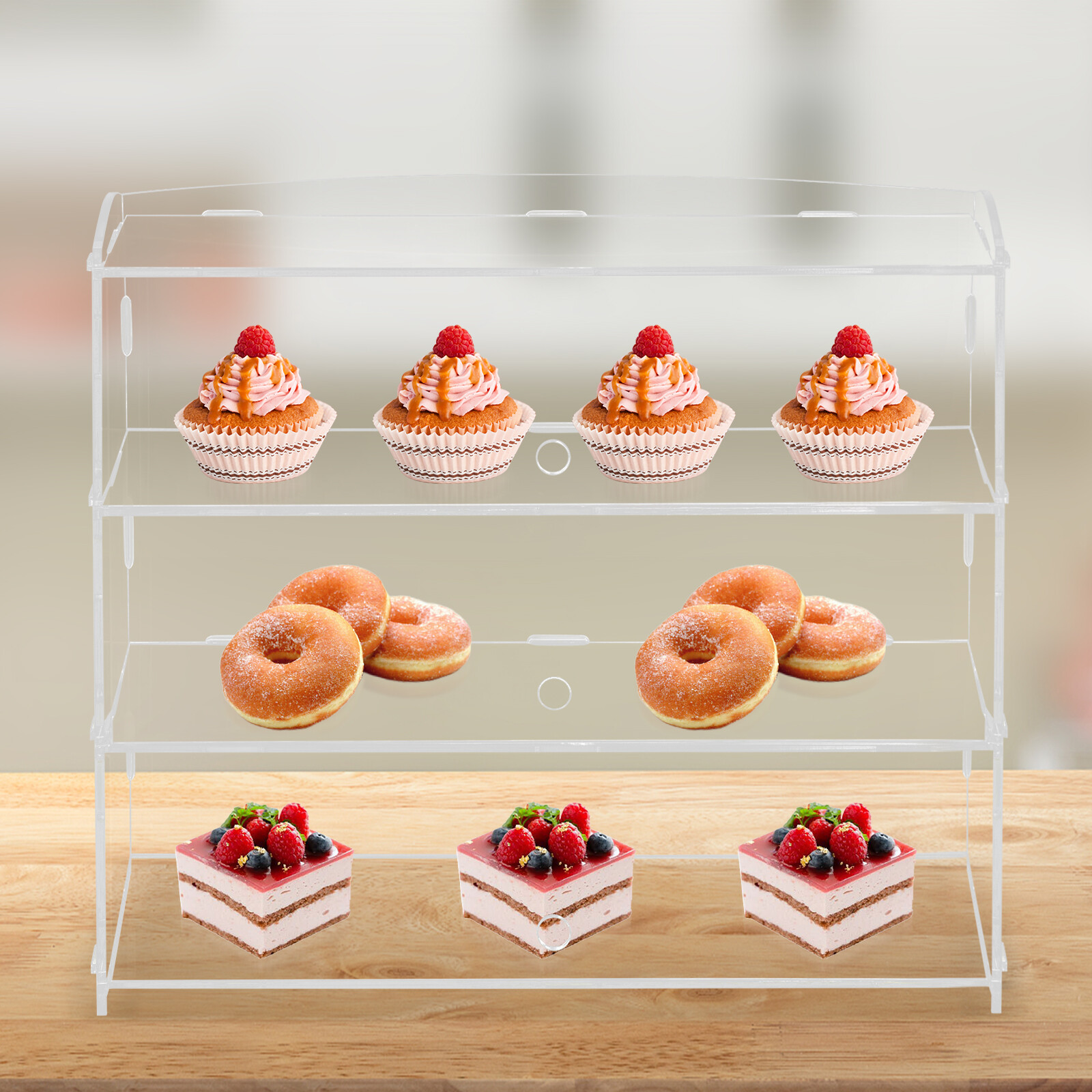 3 Layer Acrylic Display Case Bakery Retail Display Counter Cabinet Showcase