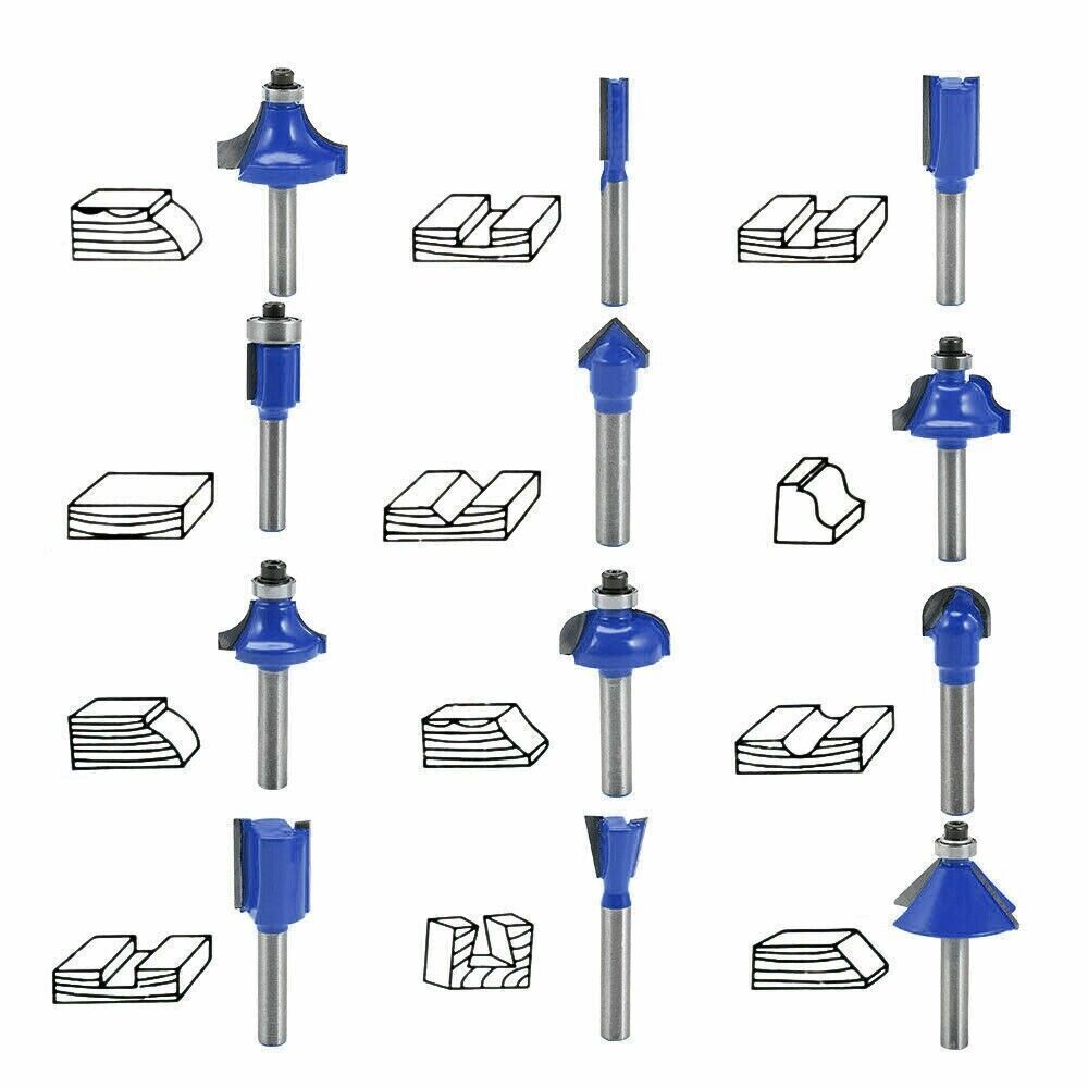 15Pcs Carbon Milling Cutter Router Bit Set Tungsten Carbide Router 1/4" Shank