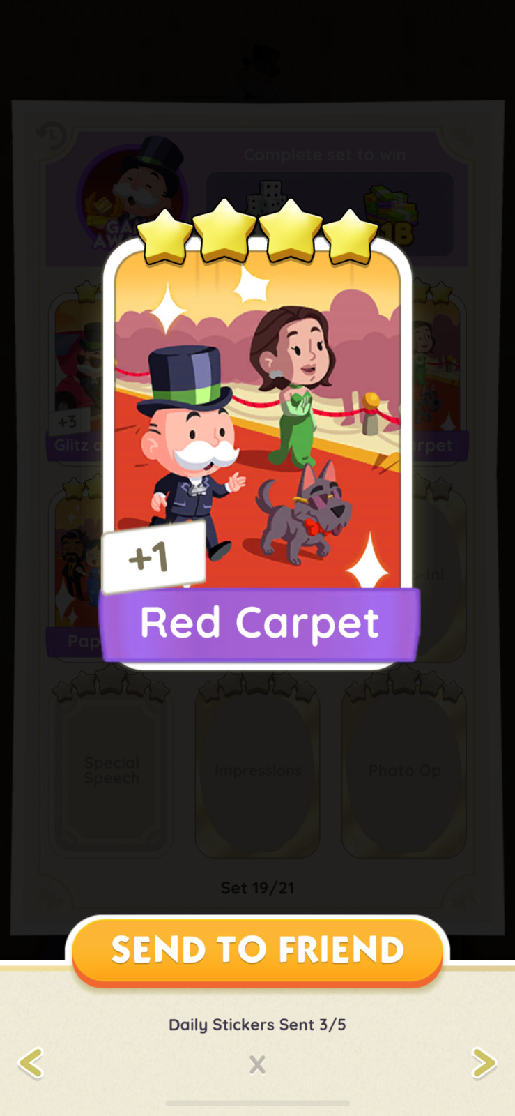 Monopoly Go 4 star sticker - Red Carpet