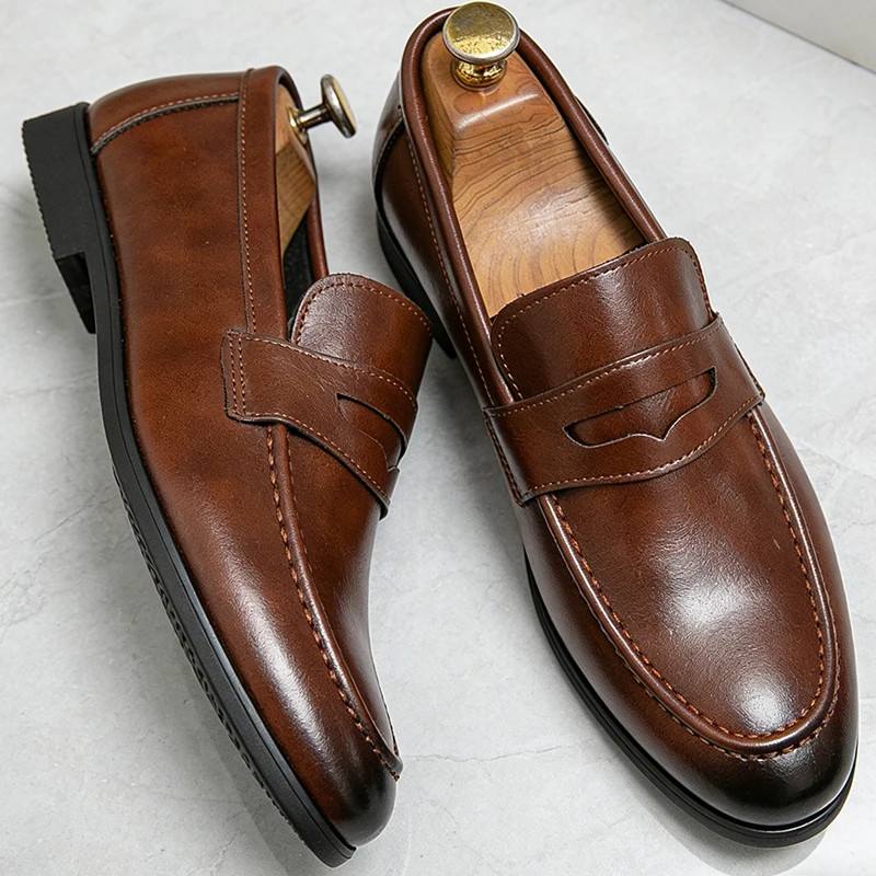 Men Leather Shoes Dress Loafers Business Trend Formal Party Social Office Boots