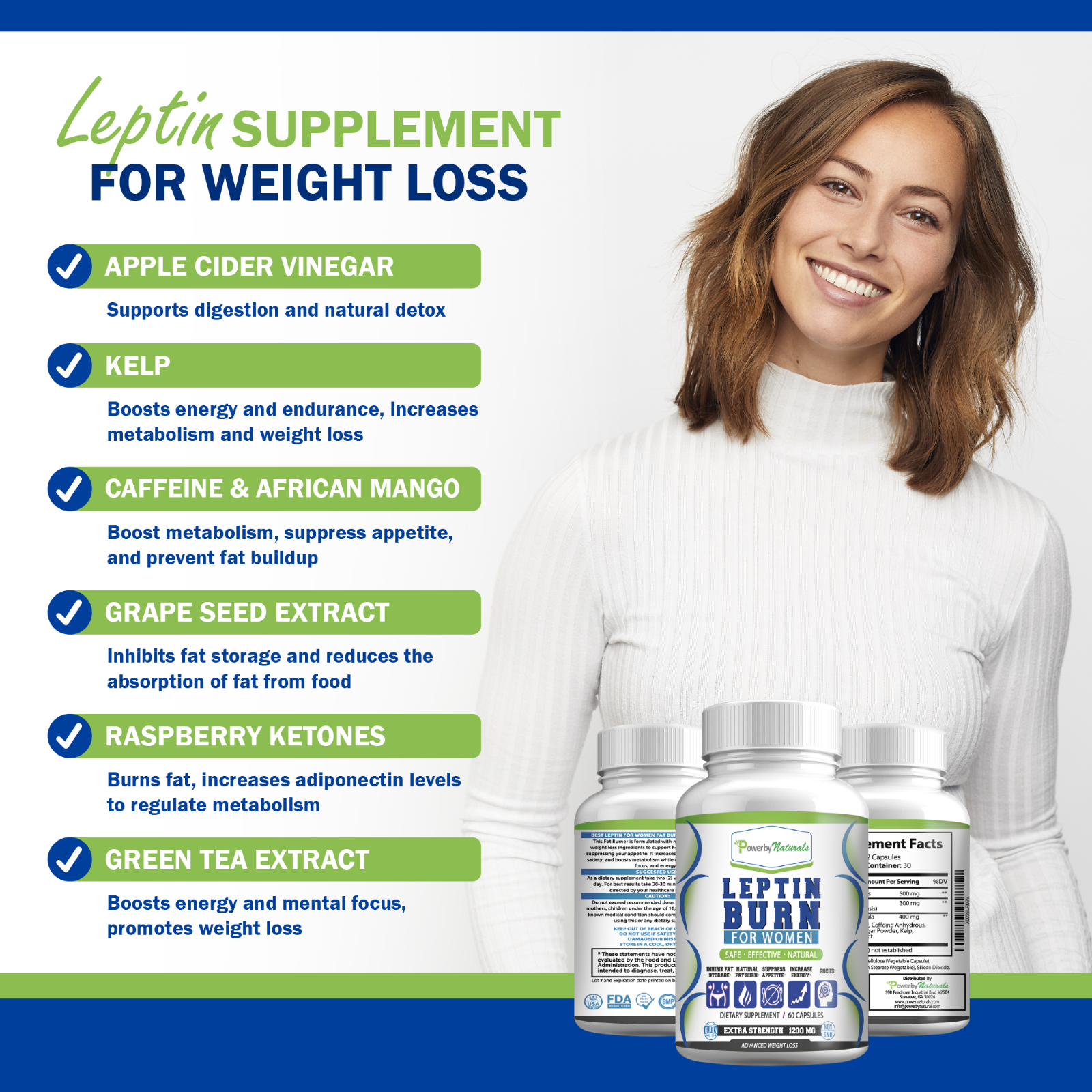 Leptin Burn for Women Diet Pills - Weight Loss, FAT BURNER, Appetite Suppressant