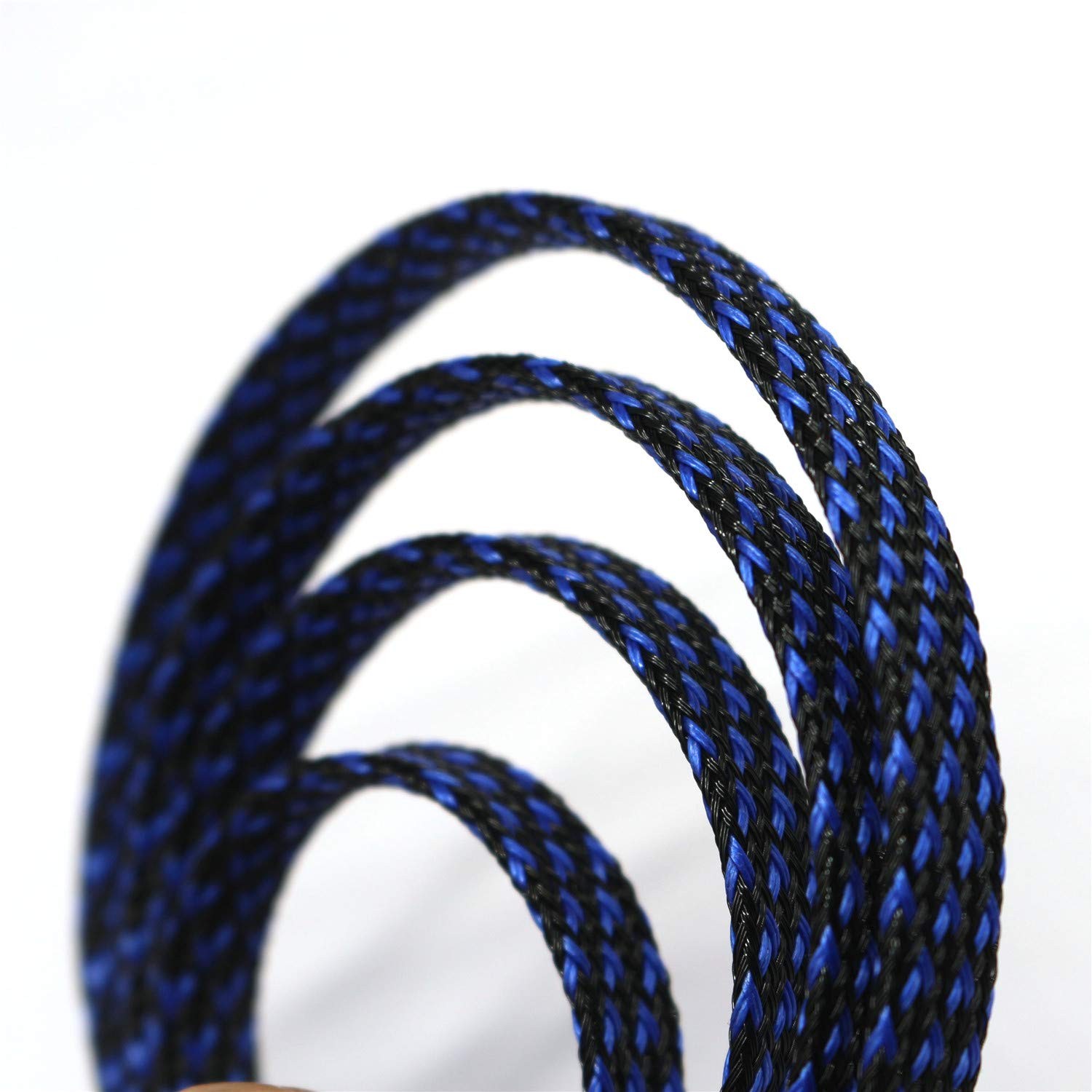 30ft PET Expandable Sleeving Wire Cable Sleeve 1/4, BlueBlack