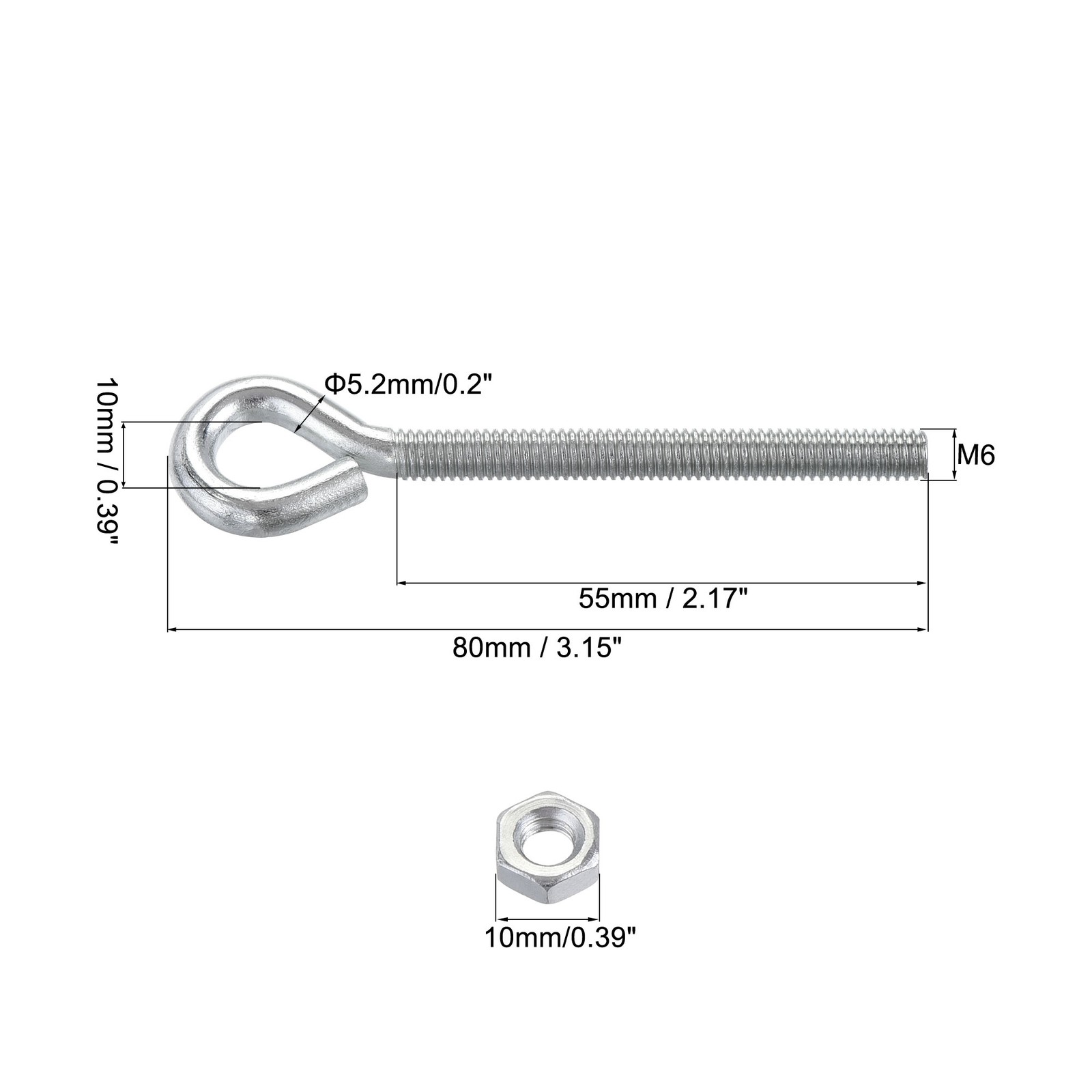 M6x60mm Eye Hooks Screws Bolts Kit 10Pack Carbon Steel Hanger Eyelet Hooks Screw