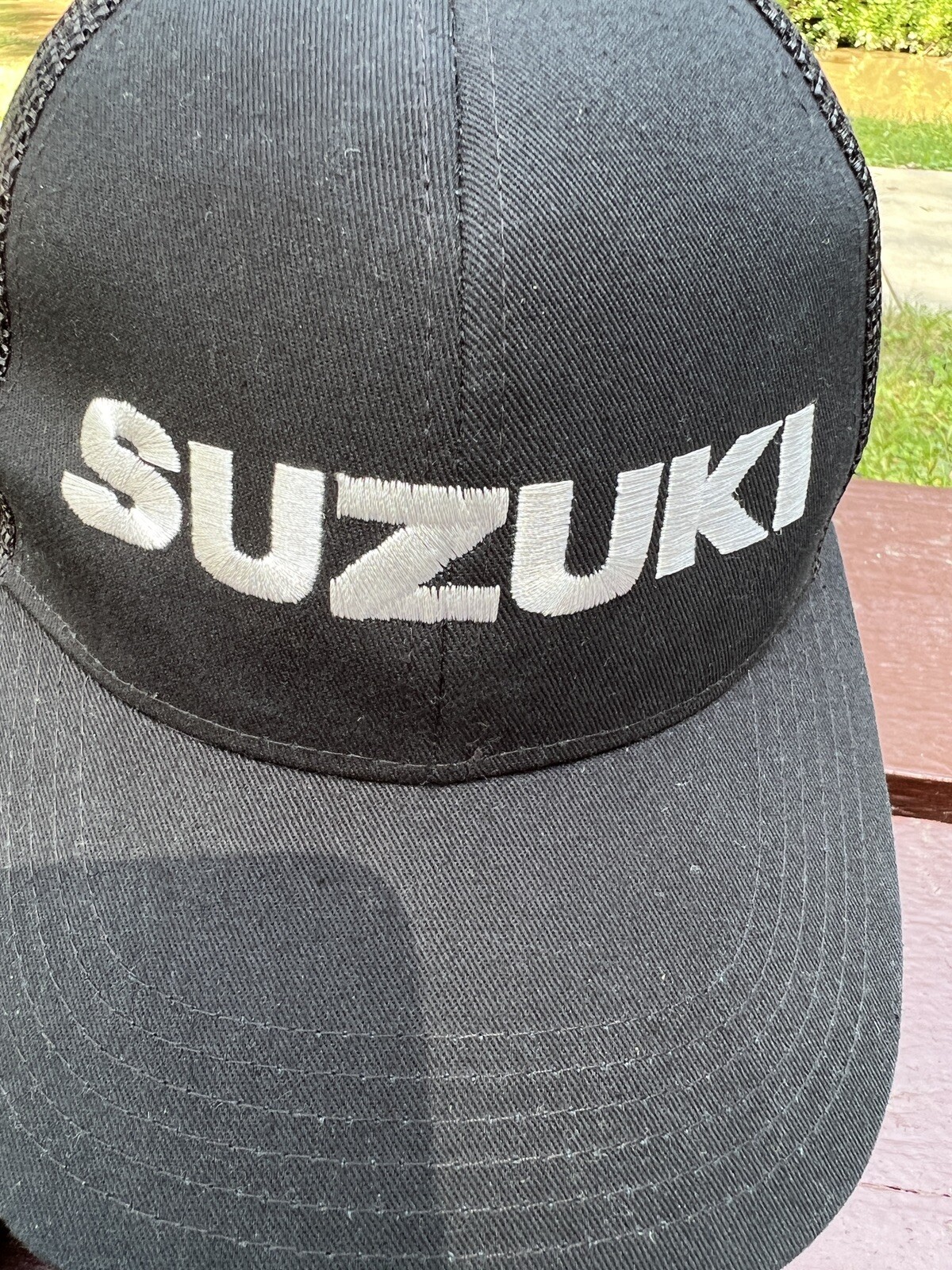 Suzuki Black Mesh Strapback Hat Cap Cotton Hat with Polyester Mesh Adj. EUC