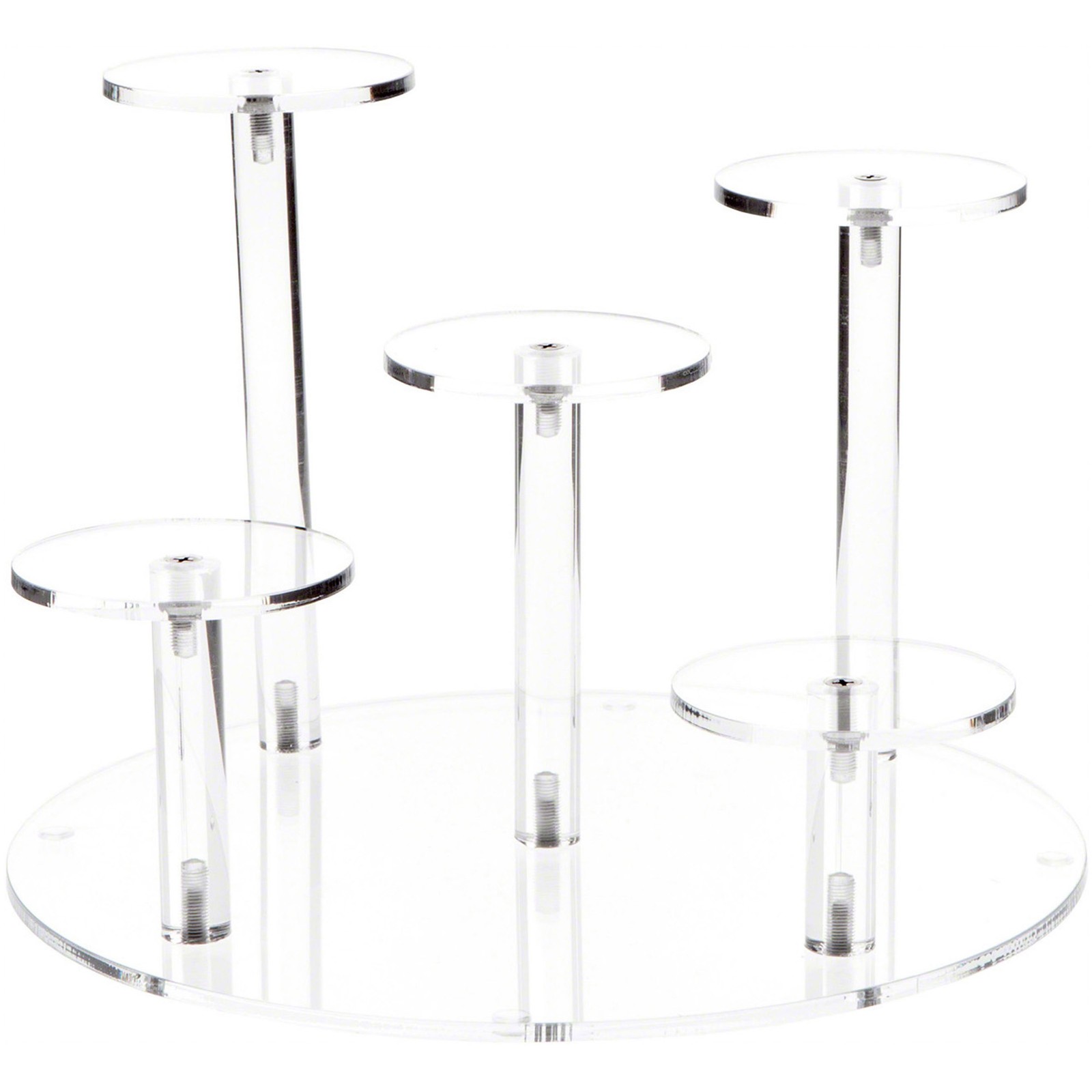 Plymor Acrylic Round 10" Base Display Riser w/ 5 Round 3" Display Pedestals, 7"H
