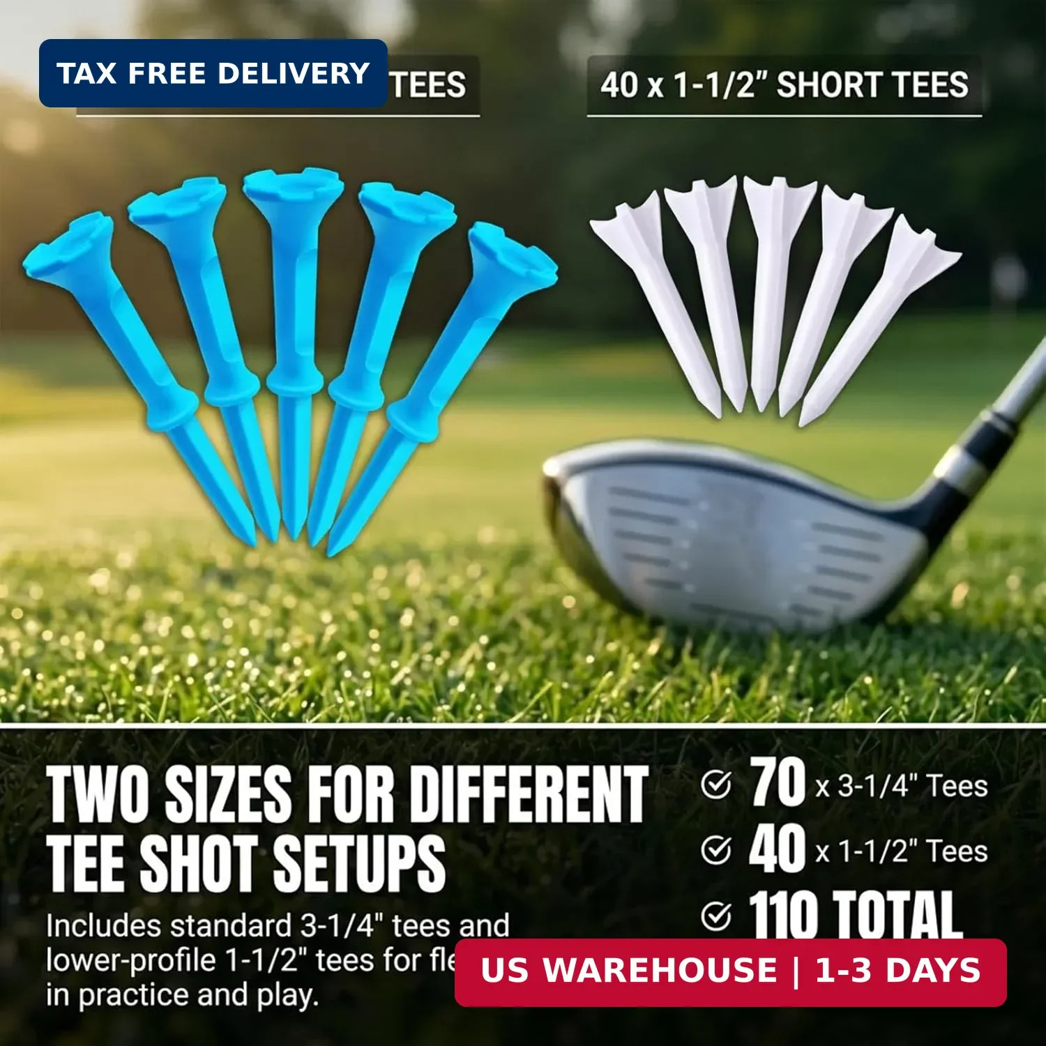 Stepped Golf Tees, 110 Count Plastic Golf Tees, Fixed Tee Height Golf Tees with
