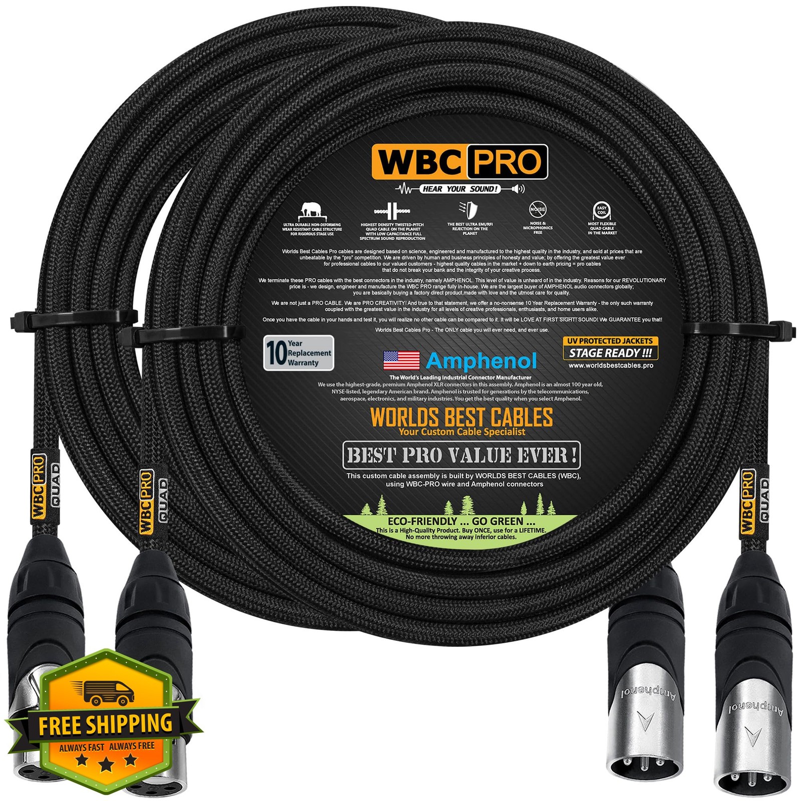 2x 20ft WBC-PRO-Quad Balanced XLR Cables, Amphenol