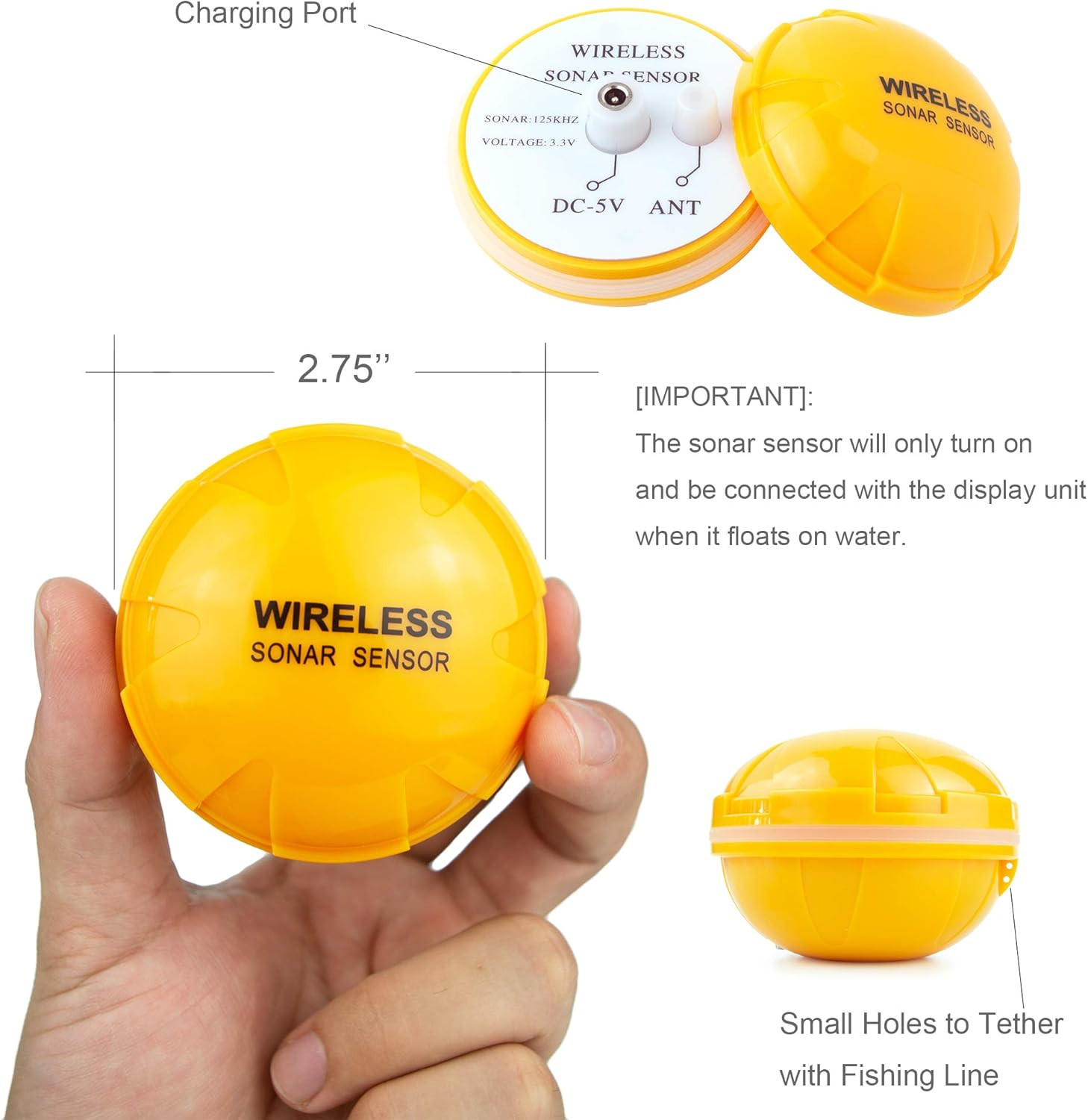 Portable Rechargeable Fish Finder Wireless Sonar Sensor Fishfinder Depth Locator