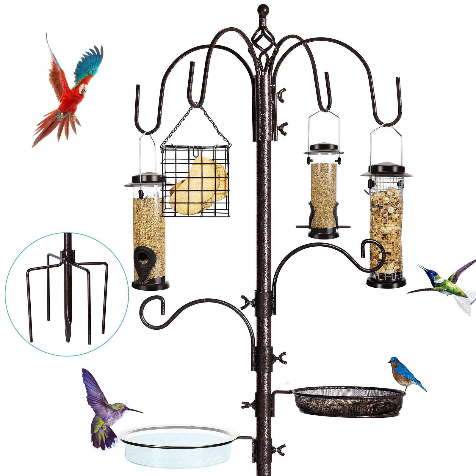 YINGYM 6-Hook Bird Feeding Station 94 Inches without Squirrel Baffle, Bronze