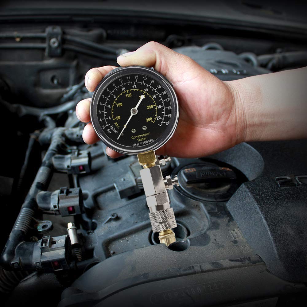 Professional 8-Piece Engine Compression Testing Kit with Triple Range Gauge
