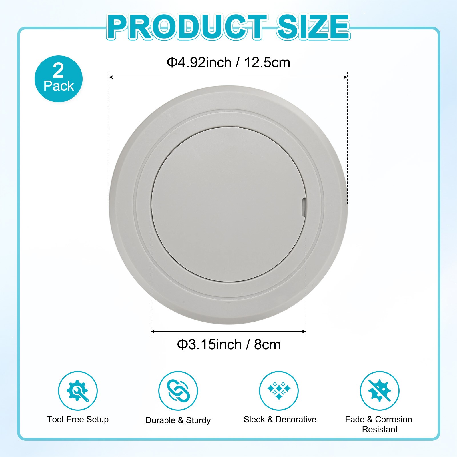 2-Pack Access Panel for Drywall, 3x3 Inch Round Plastic Removable [Gray]