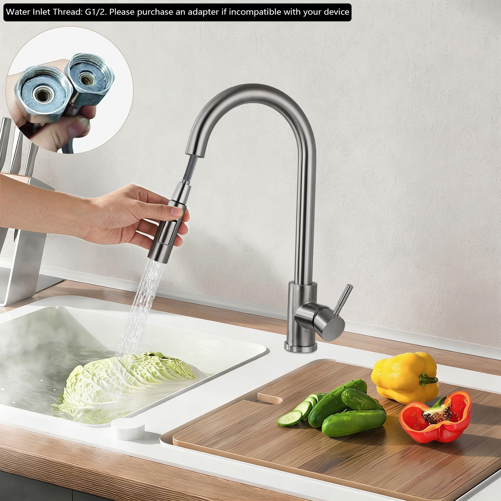 Silver Grey Kitchen Tap, 2 Modes Tap Kitchen, 360° Rotating Kitchen Tap