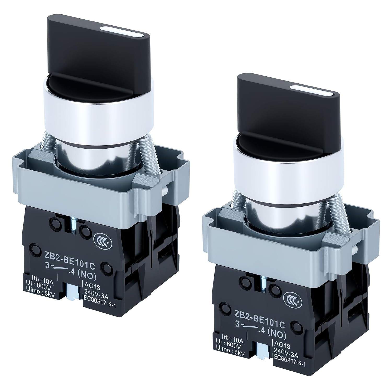 2 Pack 22Mm 3 Position Maintained Selector Switch | 2NO 660V 10A, Industrial Gra