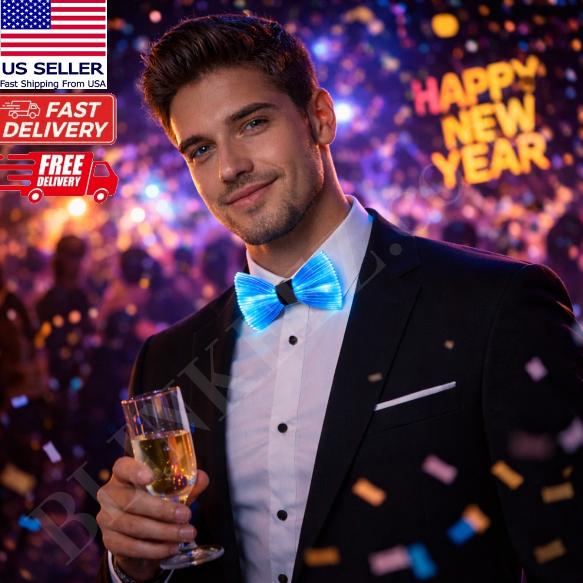 Light Up LED Fiber Optic Bowtie Glow Bow Tie for New Years Party Rave Halloween