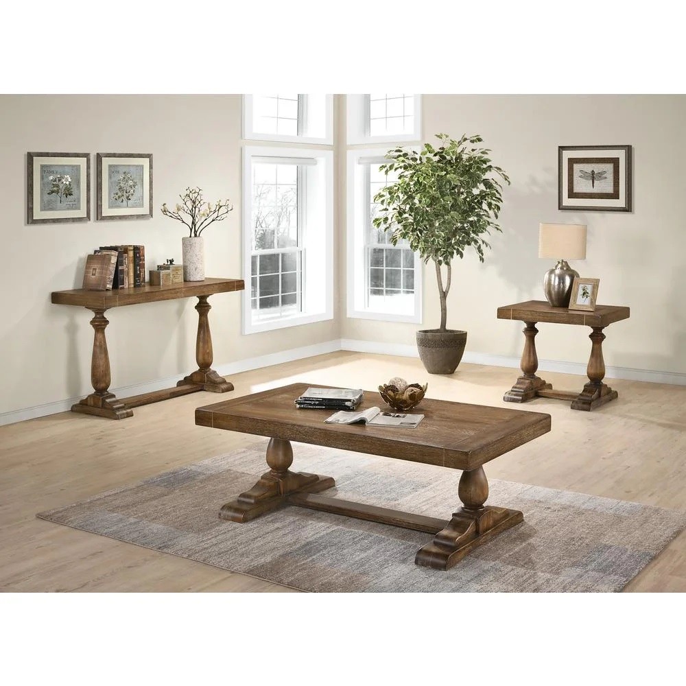 52" Transitional Wood Coffee Table, Living Room Solid Wood Sofa Table, Driftwood