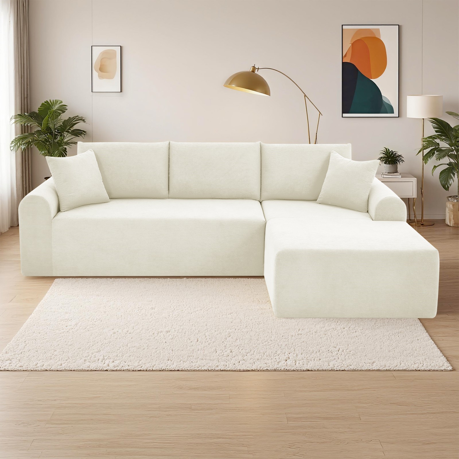 5-in-1 Modular Sectional Sofa with L-Shaped Chaise Comfy Corduroy Boneless Couch
