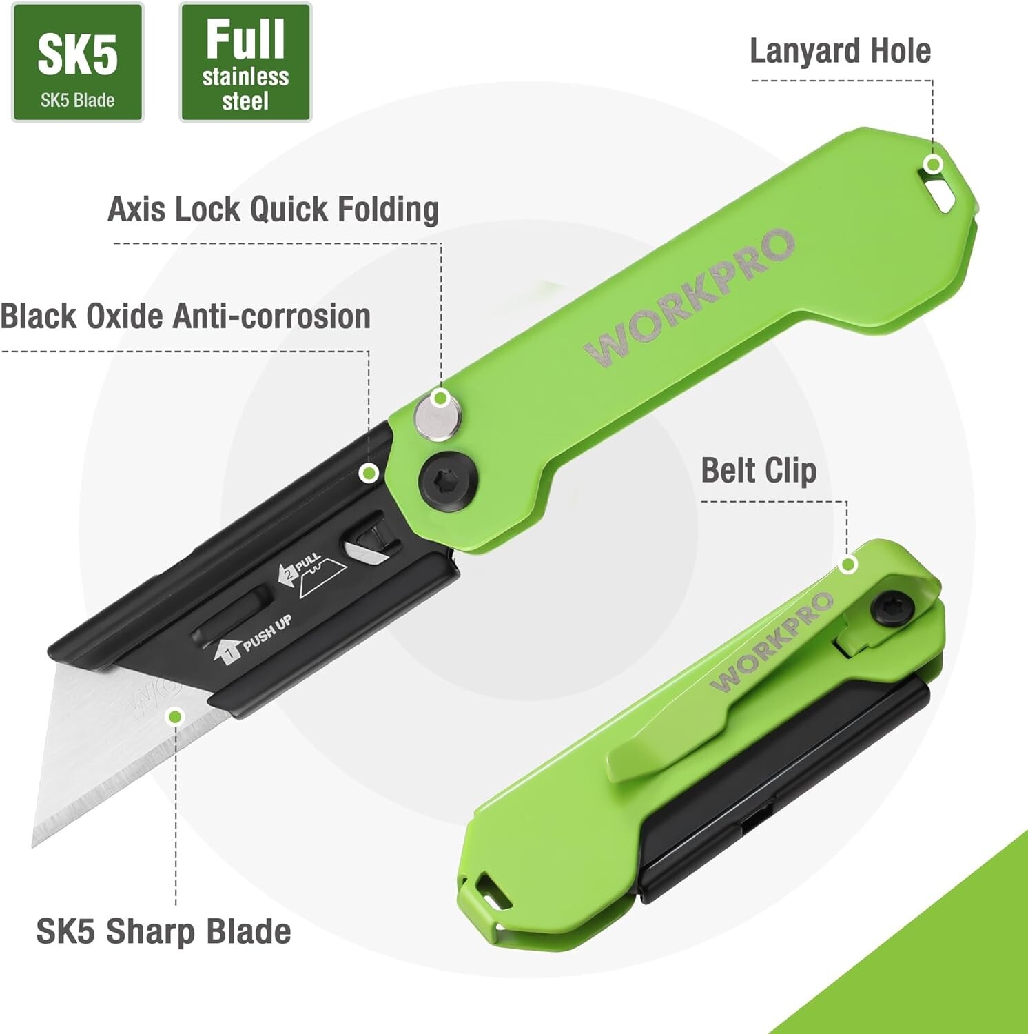 WORKPRO 3PCS Folding Utility Knife Mini Box Cutter Axis Lock Quick-change Blades