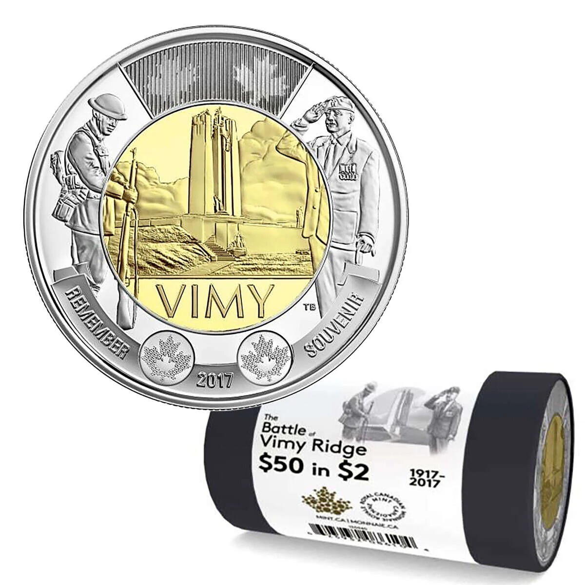 2017 Canada $2 Battle of Vimy Ridge - Special Wrap Roll, 25 coins