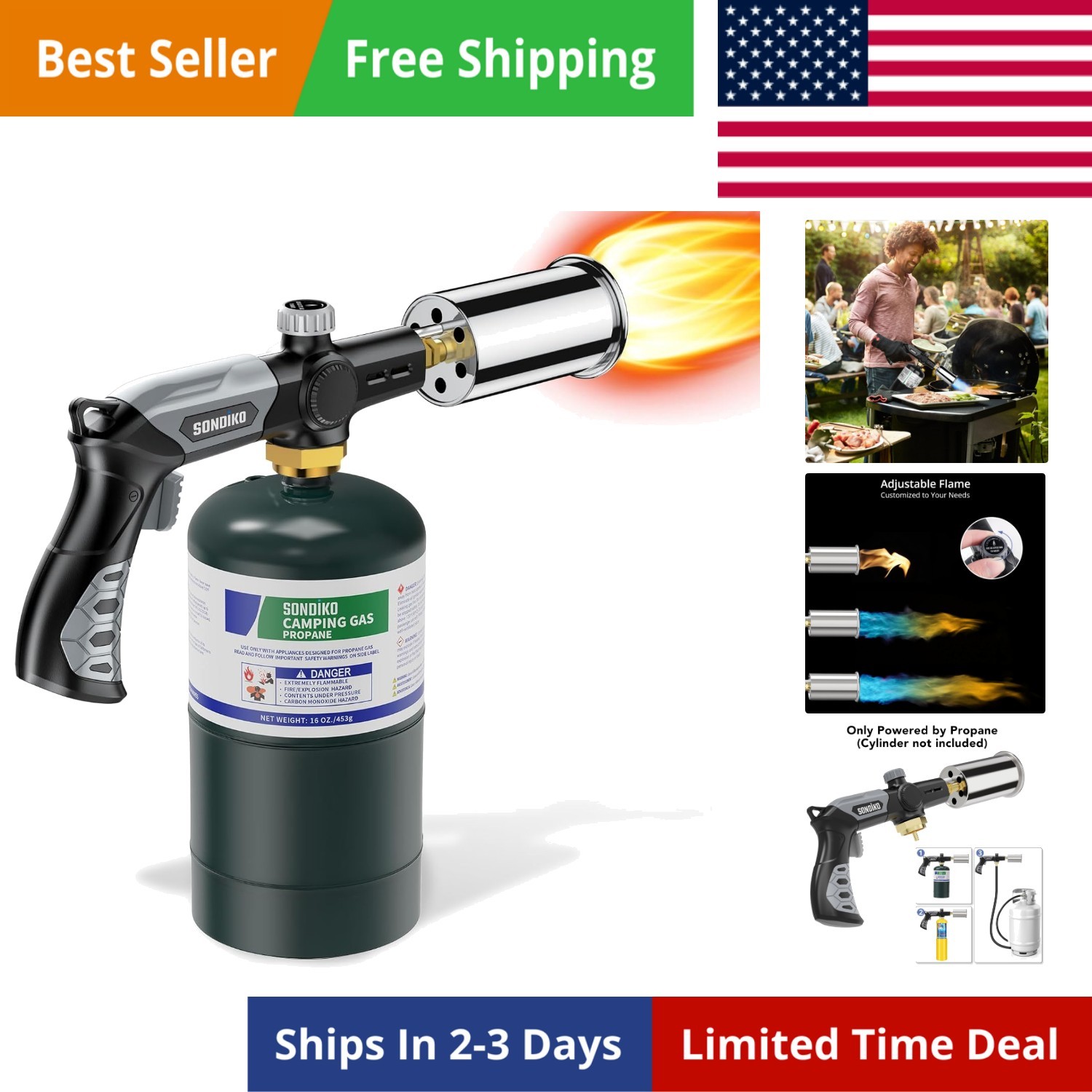 Powerful Grill & Cooking Propane Torch L8010, Sous Vide, Welding Torch, Adjus...