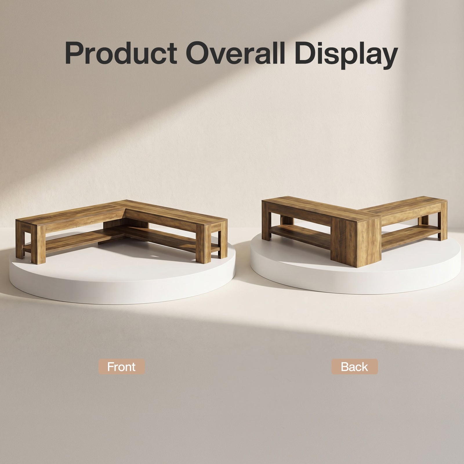 L-Shaped Dining Nook Bench with Storage Shelf, Wooden Space-Saving Corner Bench