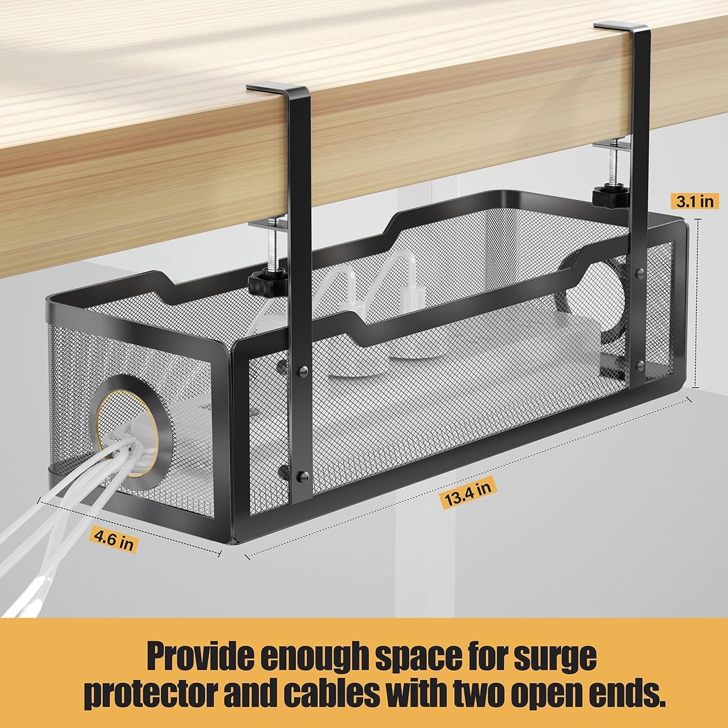 2-Pack Cable Management Tray Under Desk Wire Organizer - Black Set