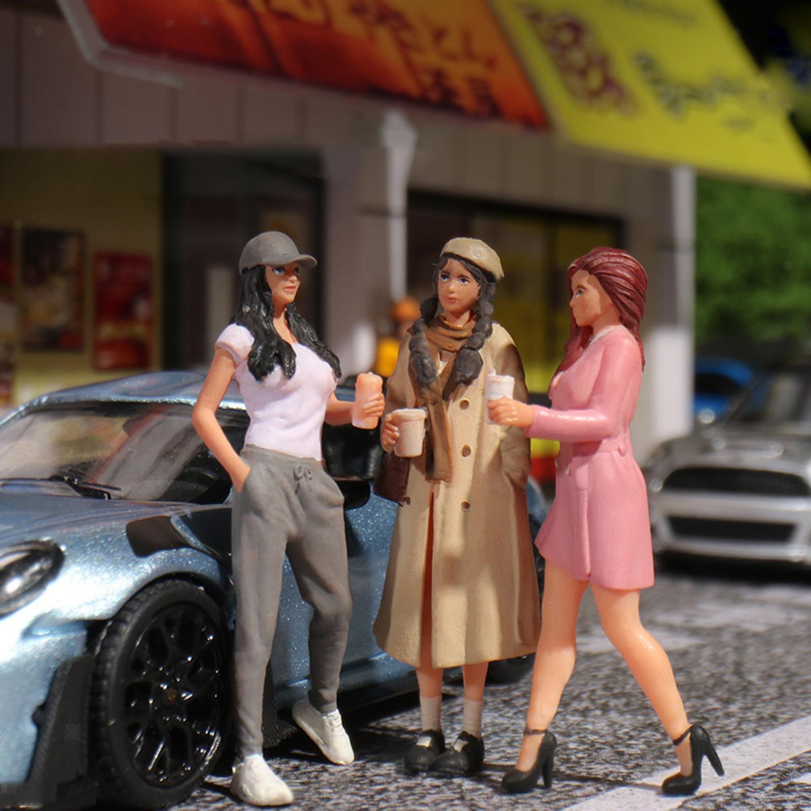 3Pcs 1:64 Girls Miniature Figures for Sand Table Decor Micro Landscape Decor