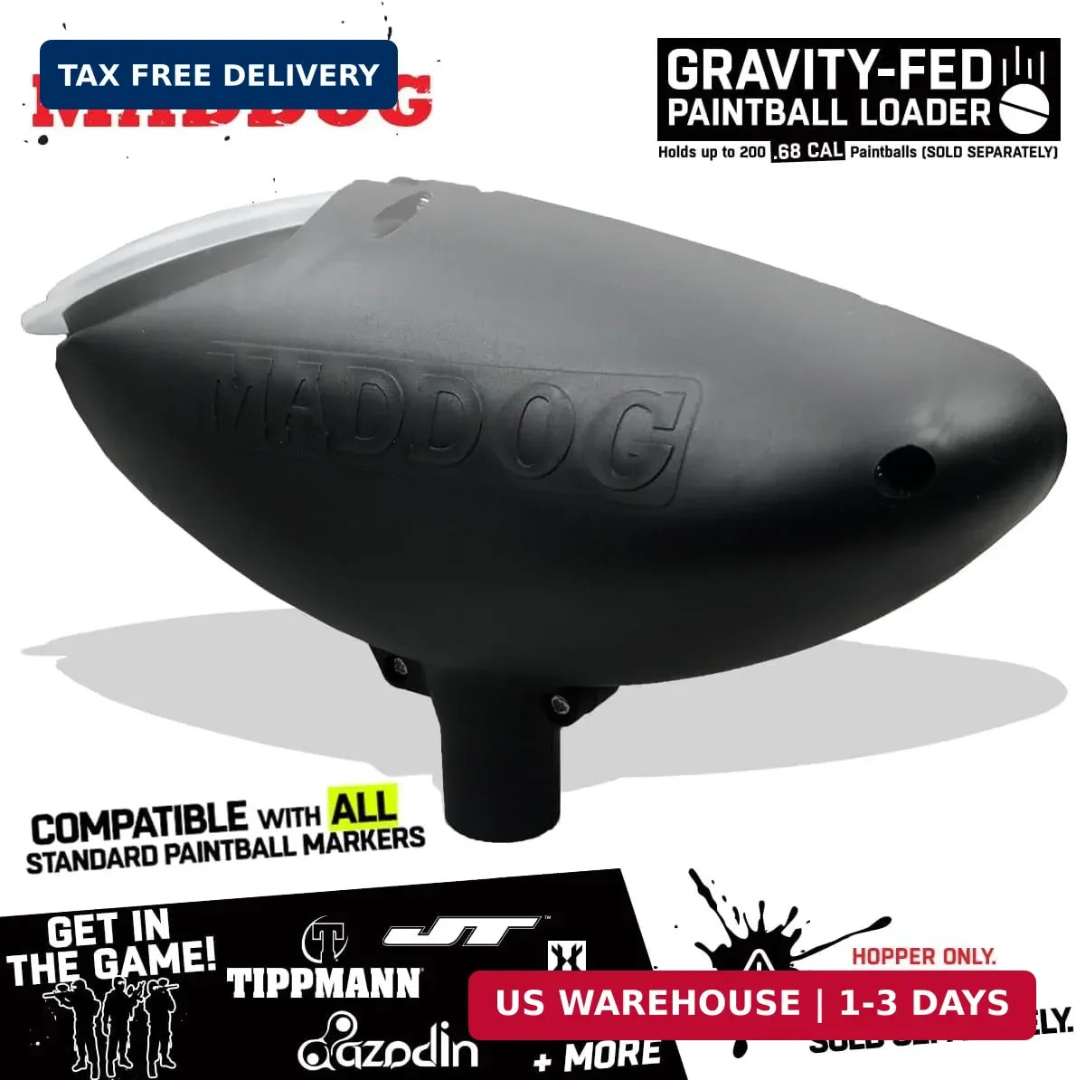 200 Round Paintball Loader -.68 Cal Gravity-Fed Hopper | Universal Paint