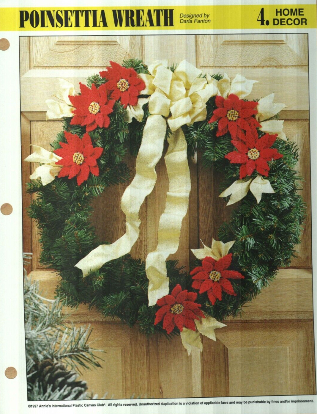 NEW POINSETTIA WREATH CHRISTMAS ANNIE'S PLASTIC CANVAS PATTERN INSTRUCTIONS