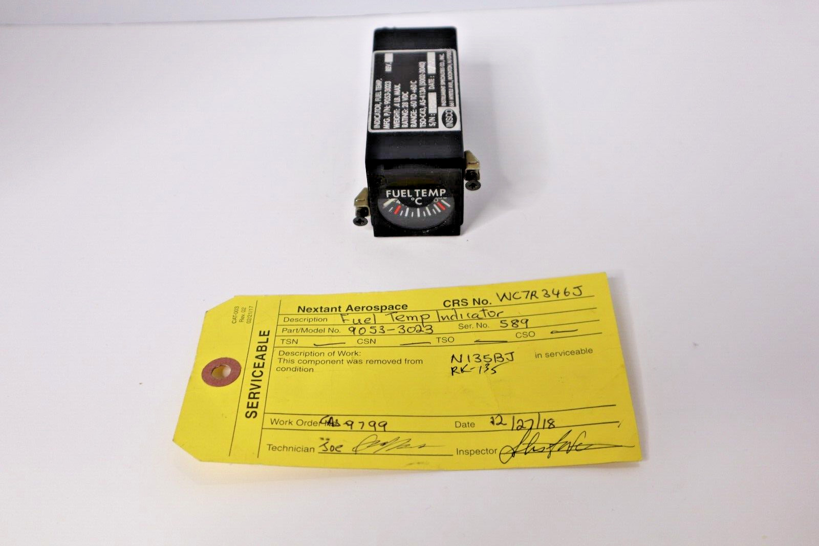 INSCO Instrument 9053-3023 Fuel Temp Indicator - Serviceable with Yellow Tag