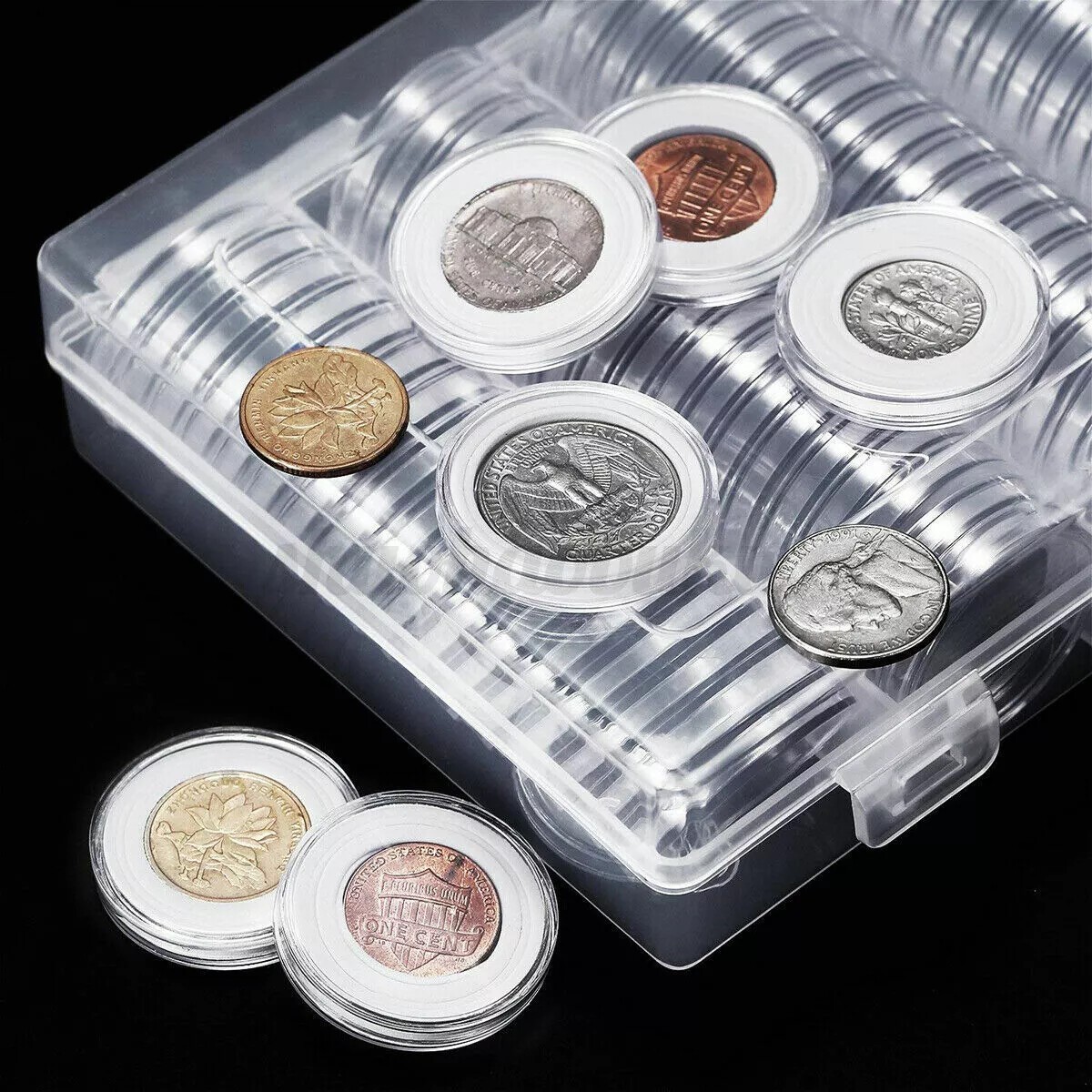100Pack Clear Coin Capsule Round Plastic Holder 30mm Container Storage Box Case
