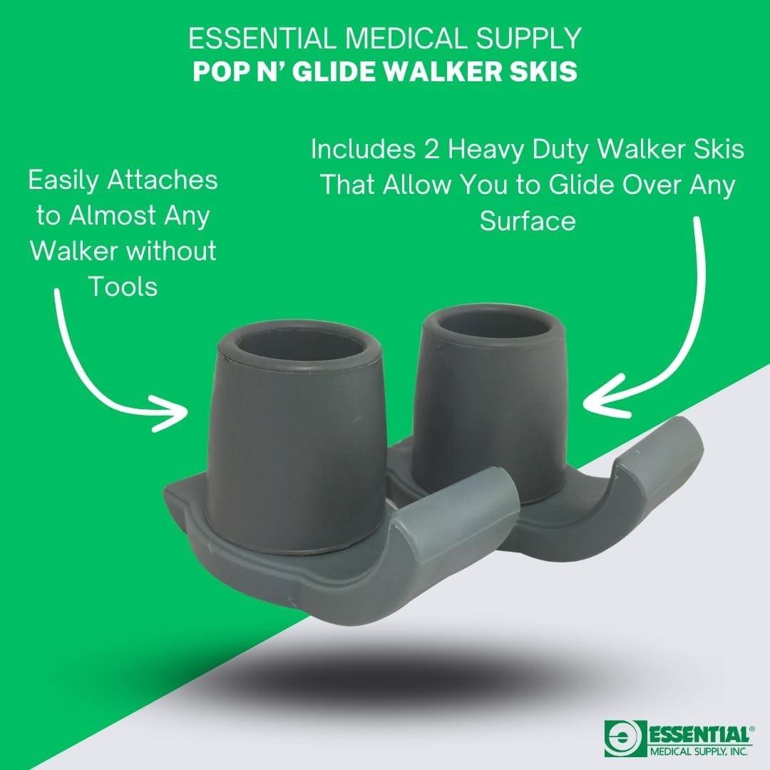 Pop & Glide Walker Ski Glides 2 Pack Gray Universal Fit Accessories