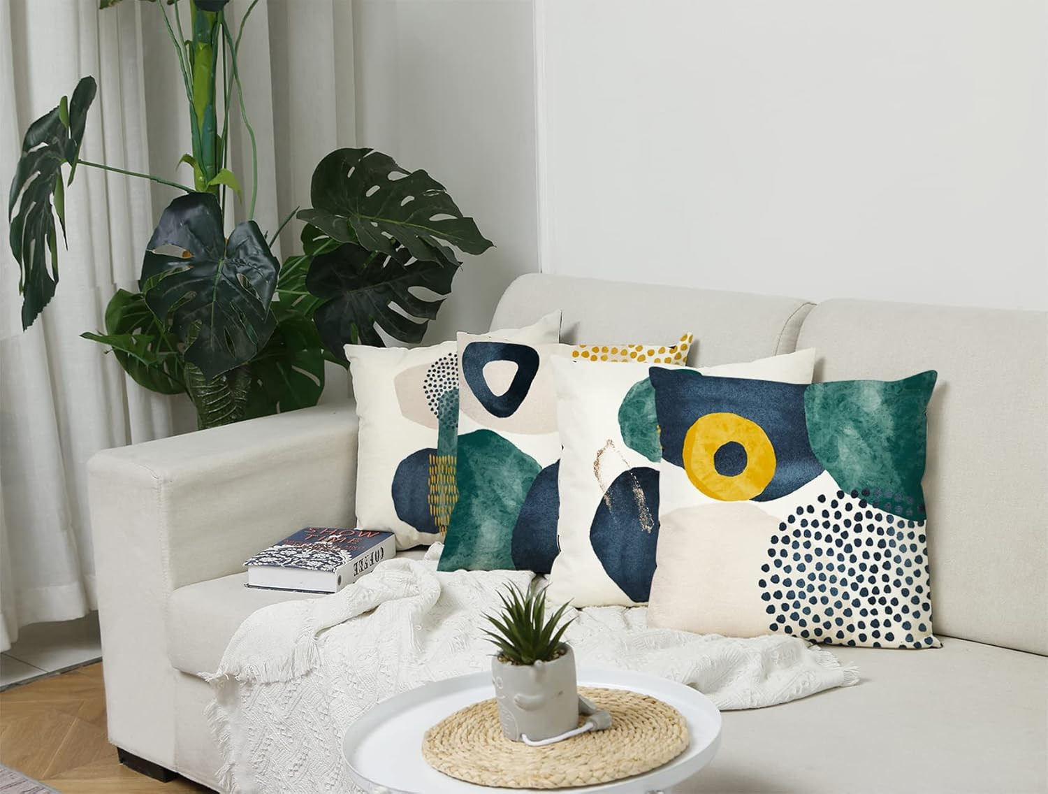 Jartinle Boho Abstract 18" x (Pack of 4), Emerald Green Navy