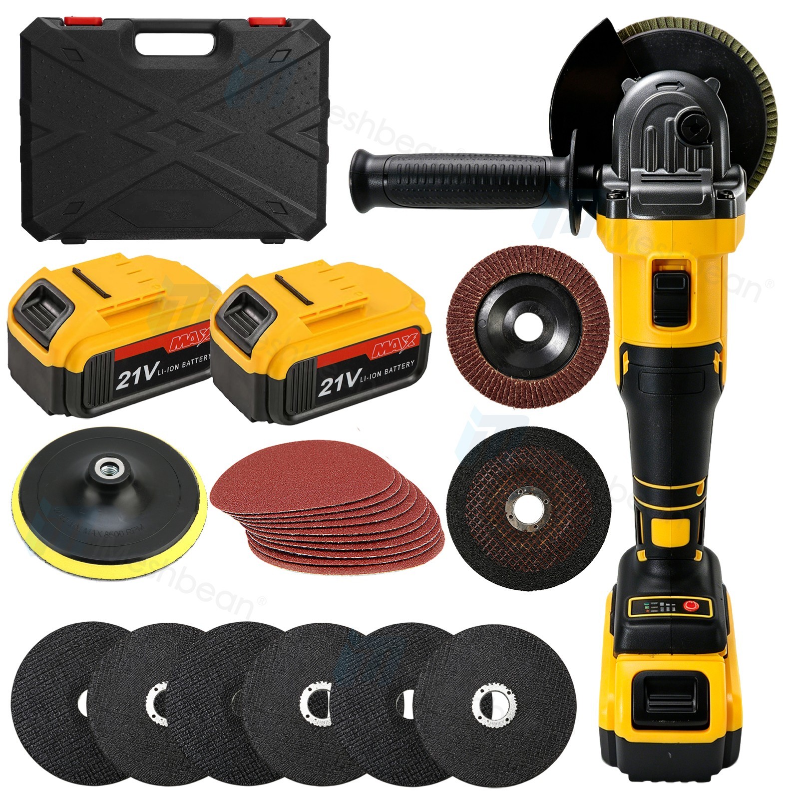 Cordless Angle Grinder MAX 4-1/2"5" Brushless 2PC 21V Battery & 8 Cutting Blades