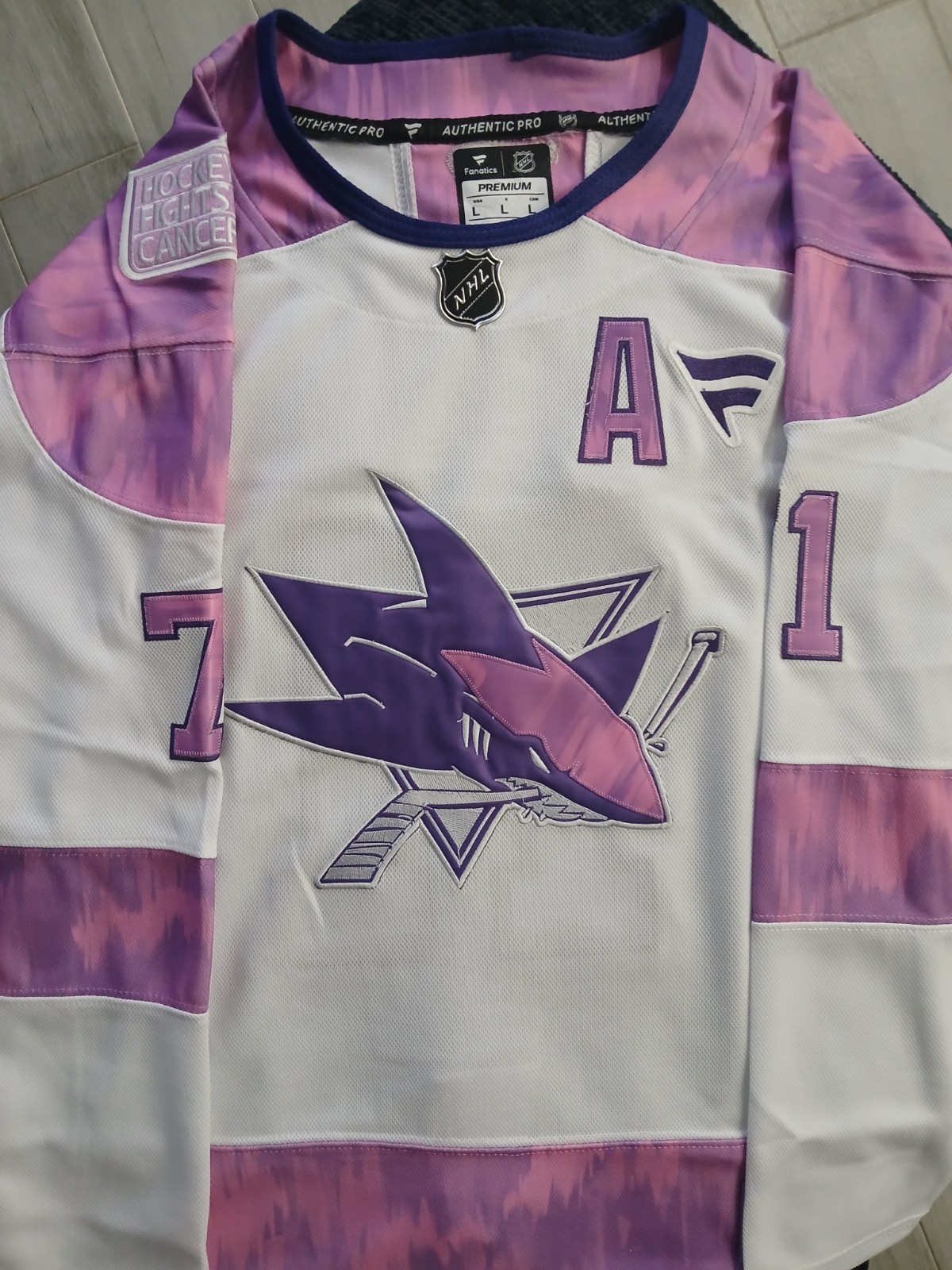 Women's Macklin Celebrini #71 San Jose Sharks Hockey Fights Cancer Jersey
