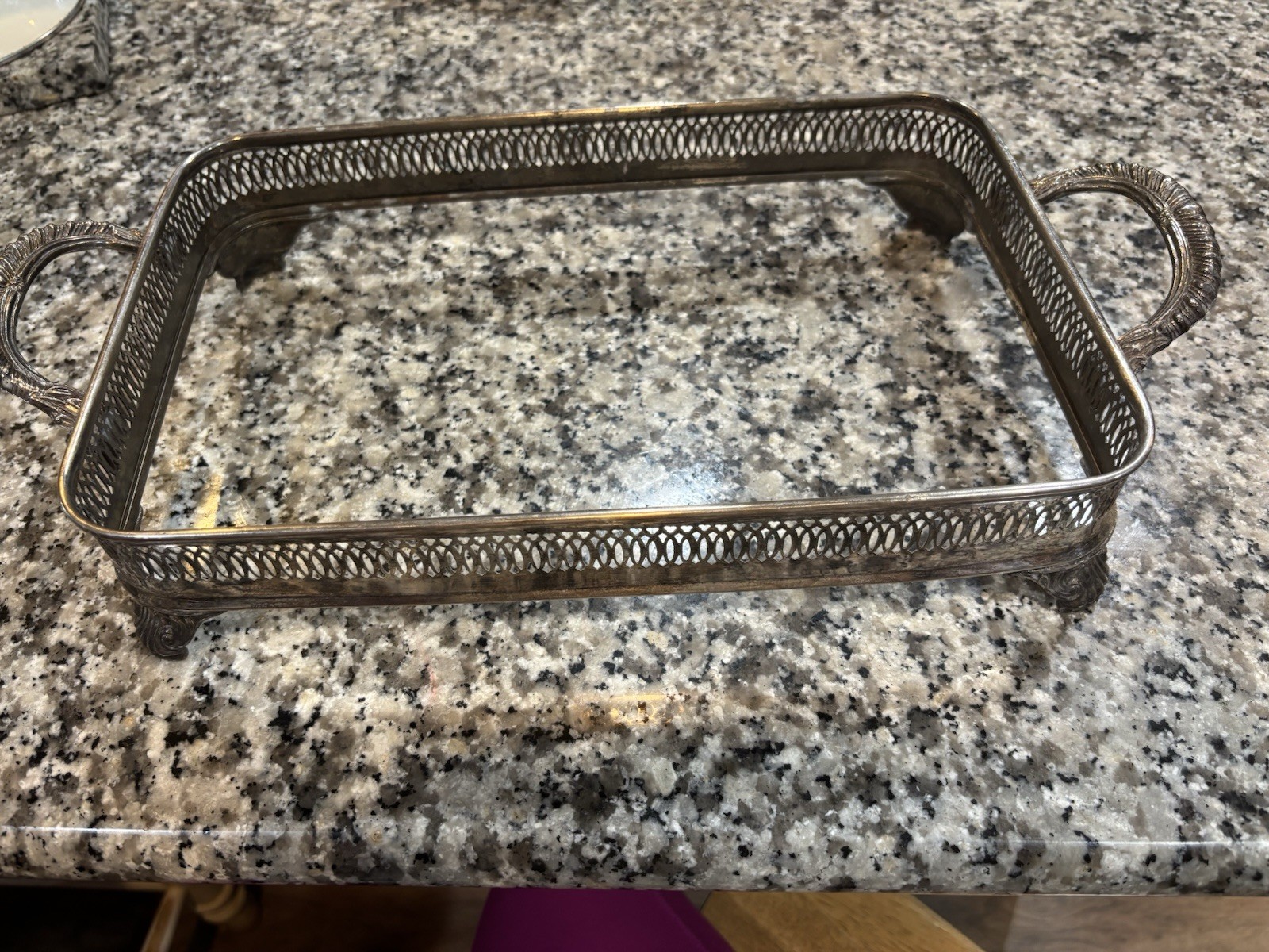 Vintage Silver Plated Footed Casserole Dish Holder 13x8.5 Inches With Handles