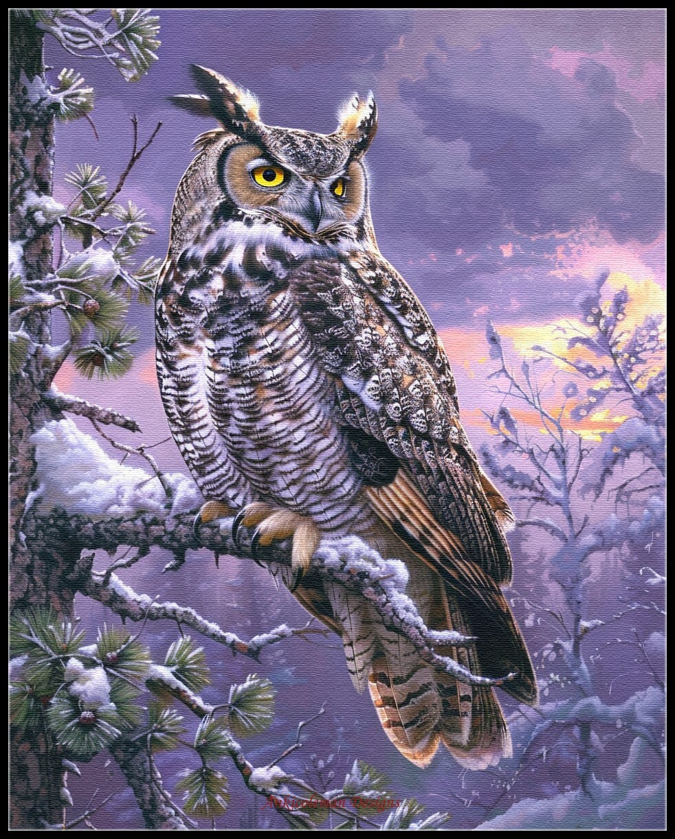 Great Horned Owl perched in Tree 1 - Counted Cross Stitch Patterns Needlework
