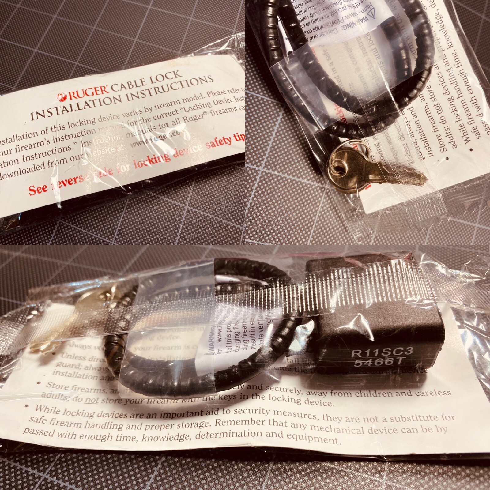 RUGER R11SC3 Black Cable Gun Lock 2 Keys Instructions 11 in