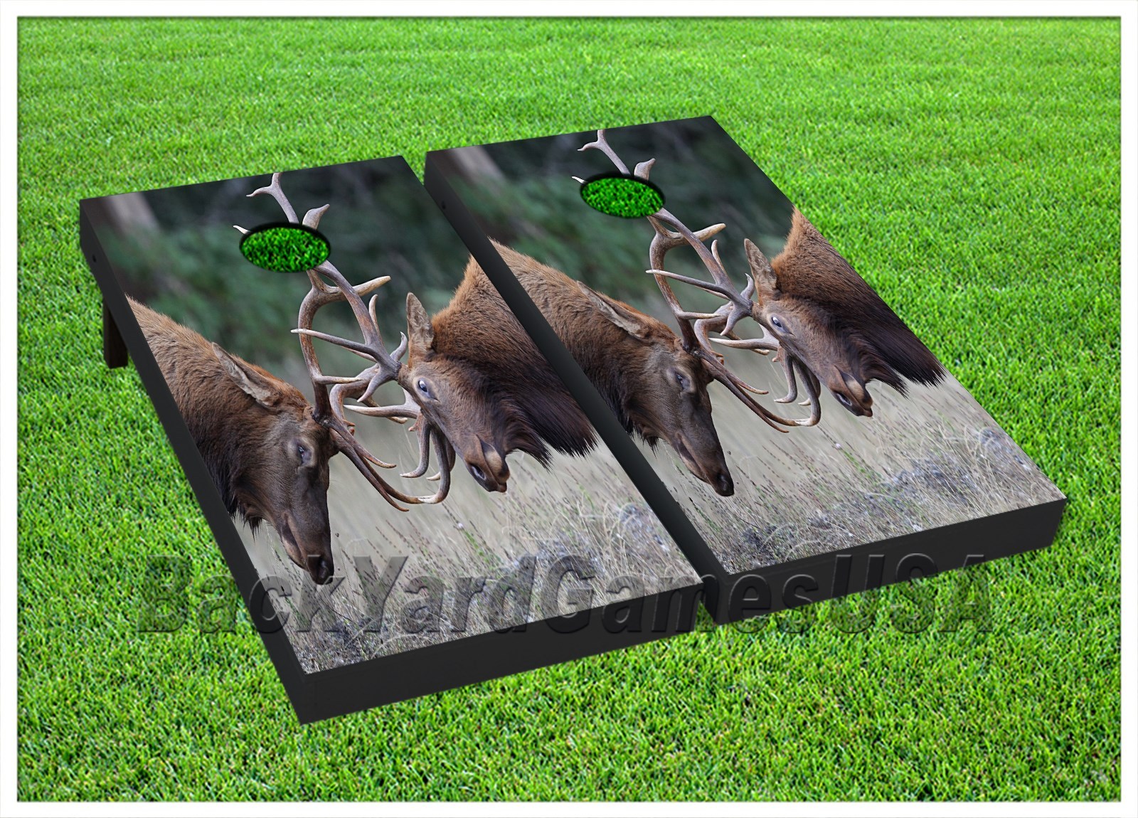 Custom Wood Cornhole Boards BEANBAG TOSS GAME w Bags Bucking Deer Elk Set 297