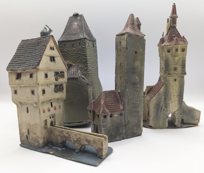 Medieval Wargaming Terrain Lot - 4pc Modular Castle Towers & Bridge Set