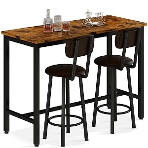Industrial Pub Height Table with 2 PU Upholstered Stools,3-Piece Kitchen Table