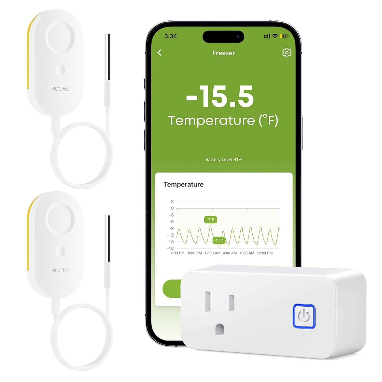 MOCREO Wifi Refrigerator Thermometer with Freezer Alarm, App Email Buzzer Alerts