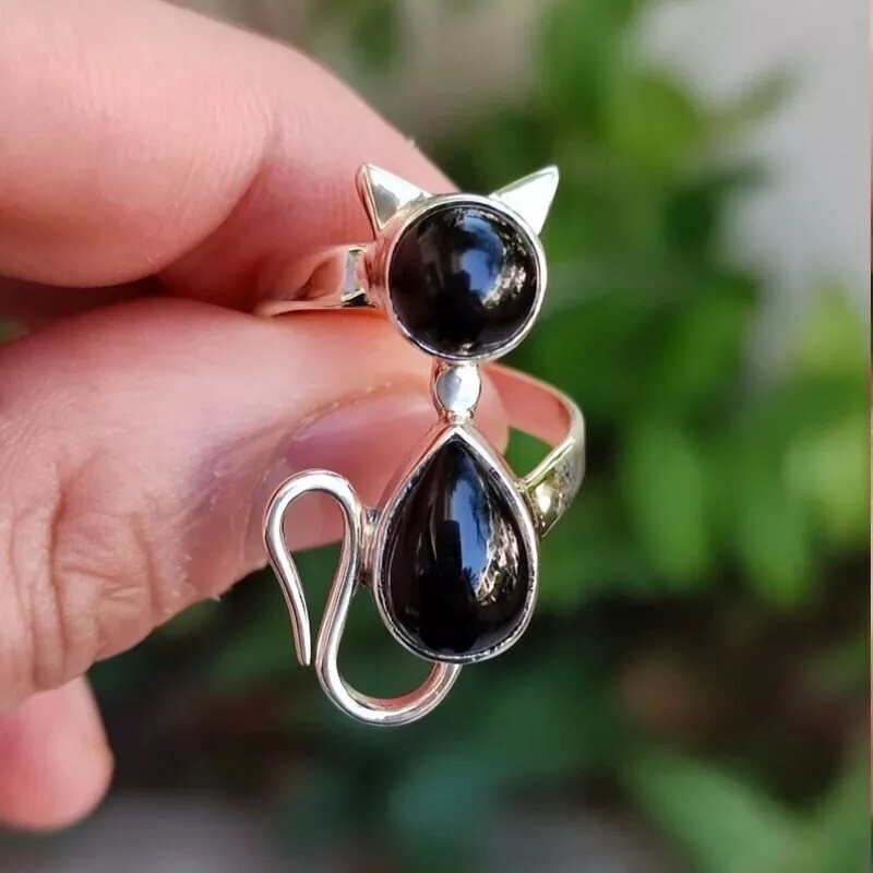 Cat Design Various Gemstones 925 Sterling Silver Women's Ring