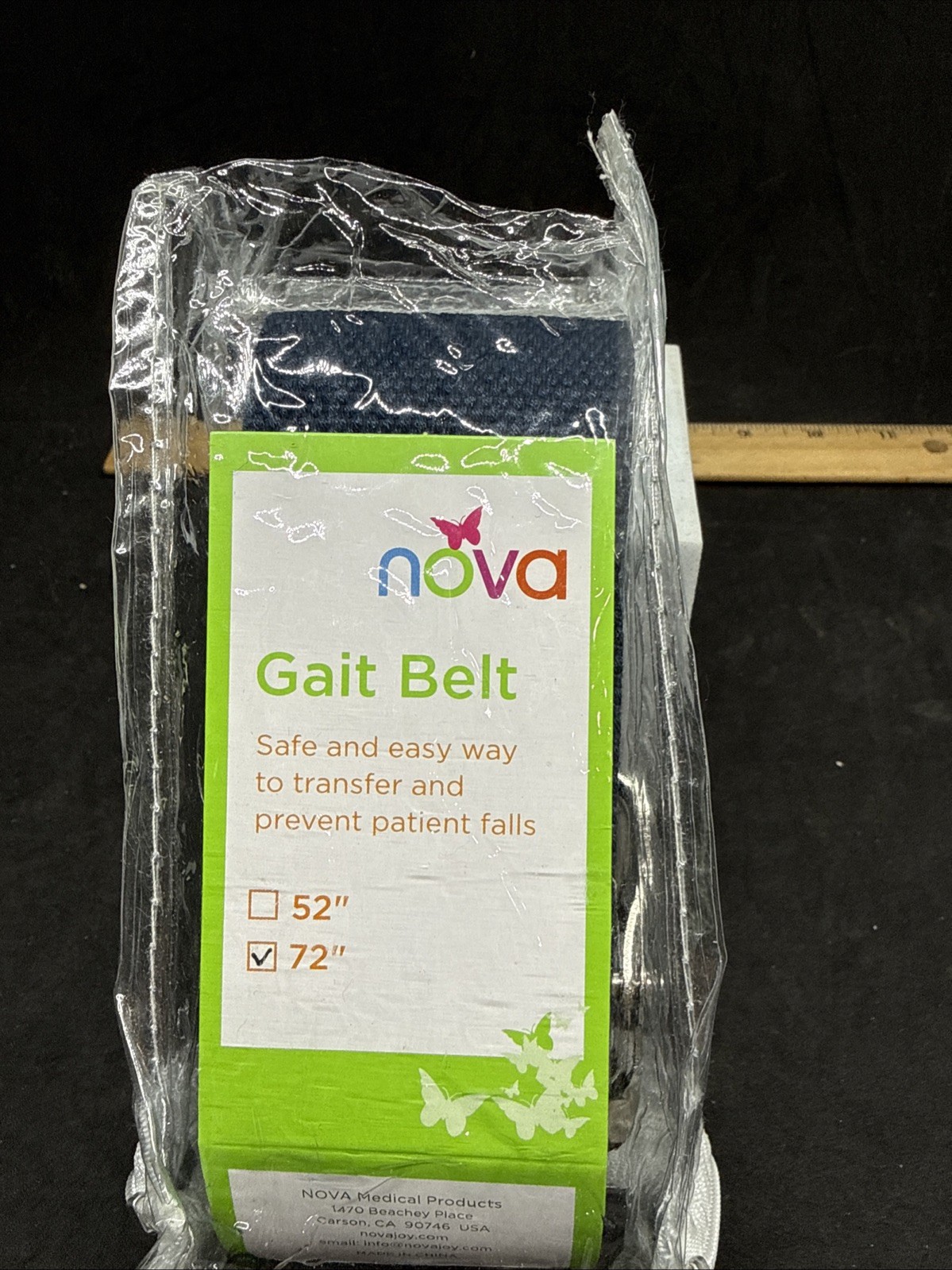 Nova Gait Belt 72” Blue Plastic Buckle NEW Clear Soft Plastic Case