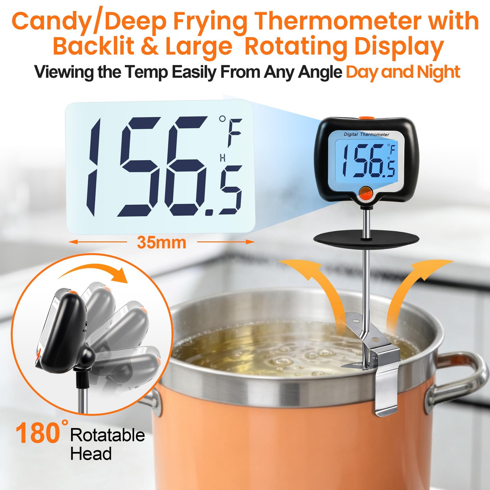 10 Inch Long Digital Candy Thermometer 10 inches, Black