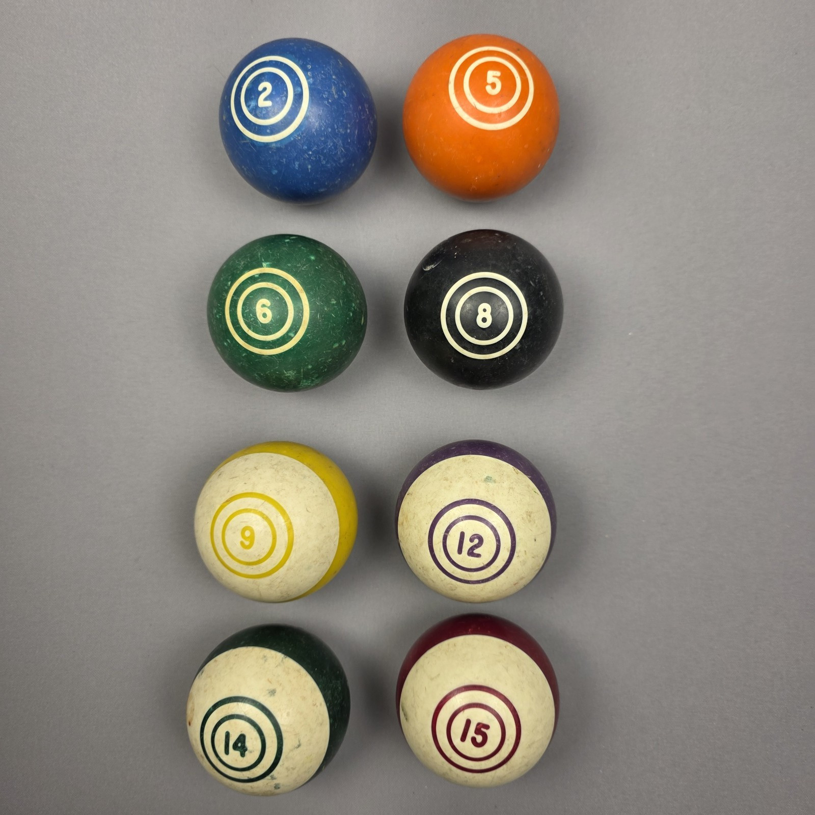 Vintage 2.25-inch  Double Ring Pool / Billiard 8 Ball Set  - 2 5 6 8 9 12 14  15